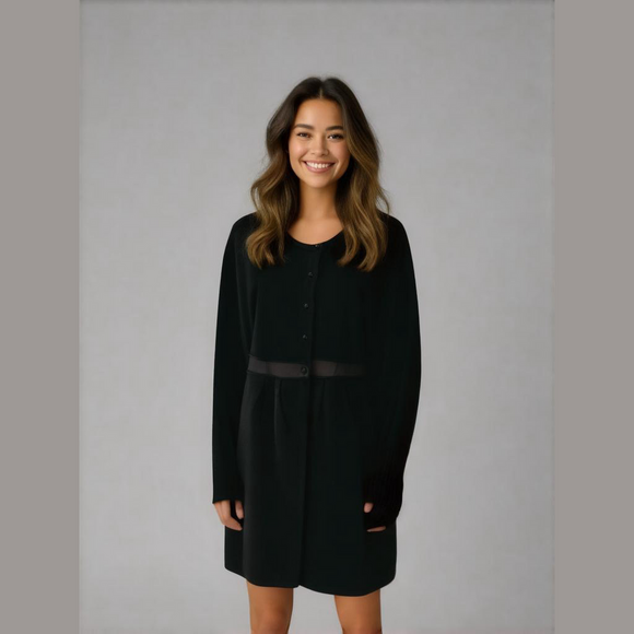 Women's BODEN 100% Wool Midi Length Half Button Cardigan Sweater US Sz 14 Black - Picture 1 of 9